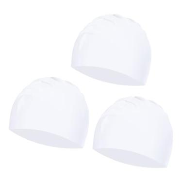 Imagem de YELARXI Touca de natação de silicone à prova d'água, confortável, antiderrapante, adequada para mulheres e homens, cabelo longo e curto adulto (3 peças, branco)