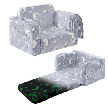 Imagem de snow mini Cadeira infantil infantil, sofá dobrável 2 em 1, cadeiras conversíveis para crianças confortáveis de sofá para espreguiçadeira com recurso que brilha no escuro, macio para meninas e meninos