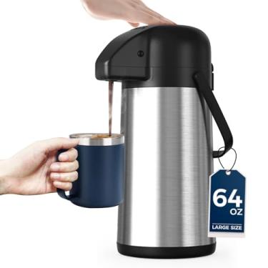 Imagem de Garrafa de café para manter o calor – Dispensador de café Airpot de 1,9 L com bomba – Garrafa térmica de café grande para bebidas quentes Chá Líquido – Dispensador de bebidas de água quente de aço