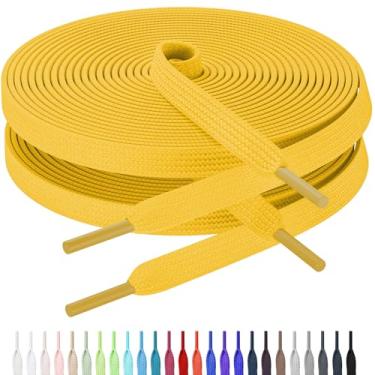 Imagem de AWANGLOU Cadarços planos para tênis, cadarços para tênis em 28 cores, vários comprimentos para pessoas corridas ao ar livre escalada, 20 amarelo dourado (2 pares), 32" Inch(80cm)