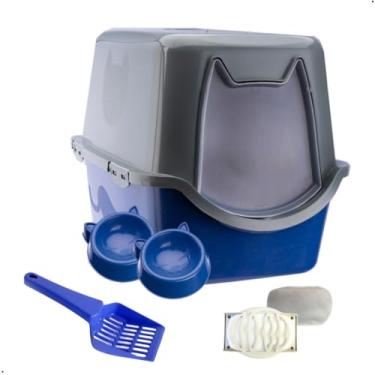 Imagem de Caixa Areia Fechada Banheiro Toalete Sanitário Gato Antiodor(Azul)