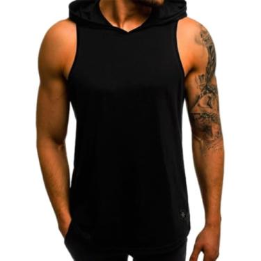 Imagem de Homens Moletom Sem Mangas Esporte Casual Corrida Camiseta Regular Fit Fitness Respirável Regata Academia Exercício Ao Ar Livre Jogging Treinamento, P-black, L