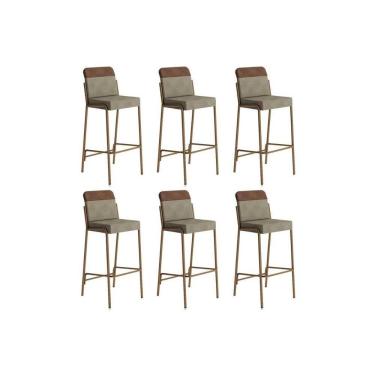 Imagem de Banqueta de Cozinha Duo 1753 Kit 6 Un Rose/Linho Areia/Courano Caramelo - Carraro