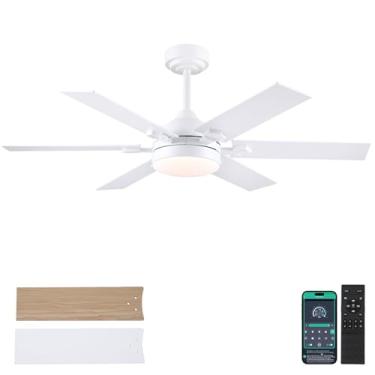 Imagem de Goniyado Ventiladores de teto brancos de 52 polegadas com luzes e controle remoto, ventiladores de teto internos modernos com 3 cores 6 velocidades, motor CC reversível