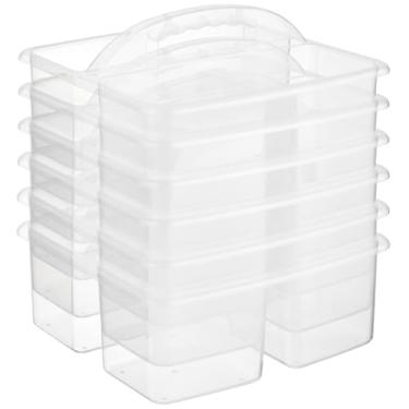 Imagem de ALINK Organizador de plástico para sala de aula com alça, pacote com 6, 3 compartimentos, suporte de armazenamento de material de professor para organização de sala de aula, mesa, escritório, arte de