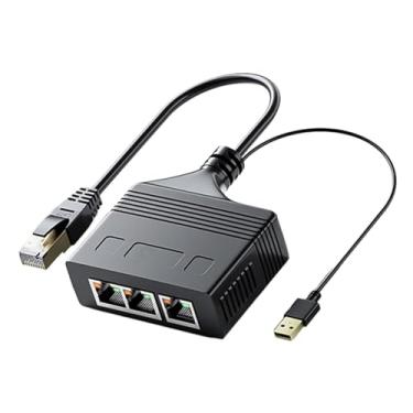 Imagem de UGPLM Cabo de extensão divisor Ethernet RJ45 de 1 a 3 maneiras de alta velocidade RJ 45 Conector Adaptador de rede para cabo Cat5 / 5e / 6/7/8, 1 a 3 1000 Mbps