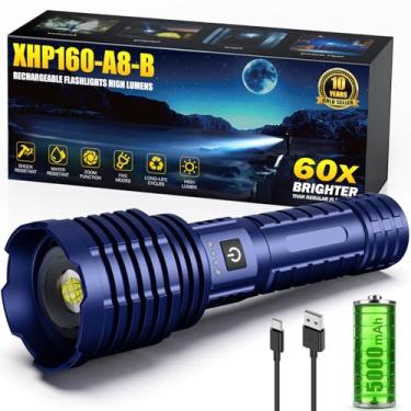 Imagem de Osgal Lanternas de alto lúmens, lanterna recarregável super brilhante de 5000.000 lm com USB C, 5 modos de luz, zoom, à prova d'água IP67, lanterna de alta potência para emergências de acampamento