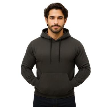 Imagem de Moletom Liso Canguru Blusa de Frio Inverno Unissex com Capuz Flanelado