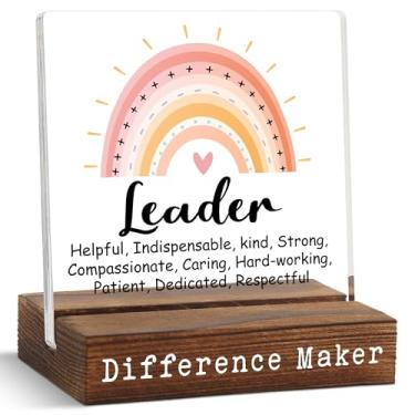 Imagem de Placa de mesa de líder com design de arco-íris, presente de agradecimento para mulheres e homens, placa de agradecimento inspiradora para chefes mentores e professores, decoração de mesa de escritório