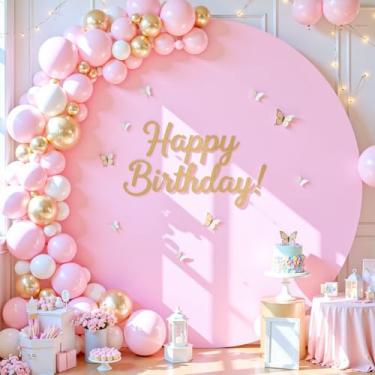 Imagem de Capa de fundo redonda rosa bebê 1,8 m rosa círculo arco capa de fundo chá de bebê festa de aniversário balão foto de casamento círculo redondo arco suporte capa de tecido elastano