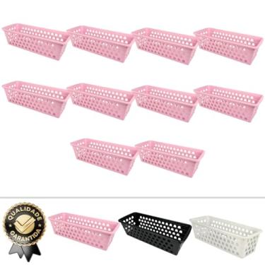 Imagem de Kit 10 Cesto Organizador 28x10x8cm Gaveta Cozinha Escritório Armário Lavanderia Resistente (Rosa)