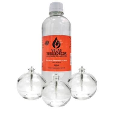 Imagem de Kit 3 Lamparinas Velas Redonda Vidro 100ml Fluido Citronela 500ml Decoração e Iluminação