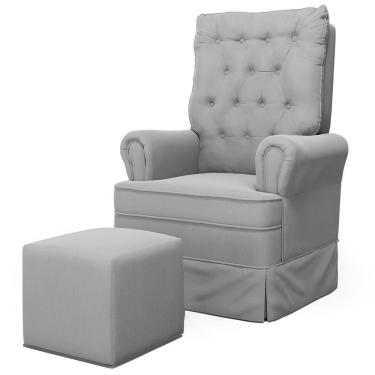 Imagem de Poltrona De Amamentação E Descanso Com Balanço E Puff Laís G05 Veludo Cinza - Mpozenato