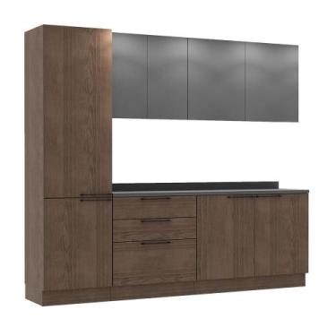 Imagem de Cozinha Modulada Pequena Herval Amsterdam, 5 Peças, Avelã e Cinza Graf