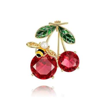Imagem de QLYOVWE Broche de fruta fofo para mulheres broche de strass limão cristal morango cereja melancia esmalte broche presente presente terno camisa acessórios de roupas, Standard, Metal, Zircônia cúbica