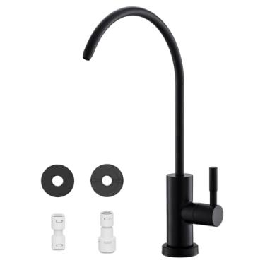 Imagem de JLERLI Torneiras de água potável para pia de cozinha, torneira de filtro de água preta fosca para osmose reversa ou sistema de filtragem de água, torneira de pia de barra RO, aço inoxidável