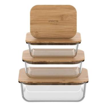 Imagem de Conjunto 4 potes invicta de vidro conserve it bamboo