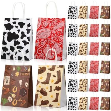 Imagem de Marspark 24 peças de sacos de presente de festa de cowboy ocidental botas de chapéu rústico Paisley Goodies sacos de papel com alça para festa de aniversário, Natal, 4 estilos