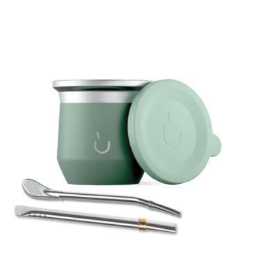 Imagem de BALIBETOV Copo de erva mate – cuia de aço inoxidável isolada a vácuo com capa de silicone e base antiderrapante – inclui 2 bombas e escova de limpeza – design exclusivo, fácil de limpar
