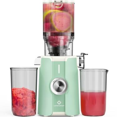 Imagem de Espremedor de prensa a frio, máquina de suco de mastigação lenta LINKChef com calha de alimentação grande de 11 cm sem preparação e trado atualizado para vegetais e frutas inteiros, capacidade de 1,2