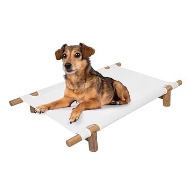 Imagem de The LICKER Store DBD5000A Chester Cama de cachorro moderna minimalista com moldura de madeira elevada de 81 cm, teca de neve/luz