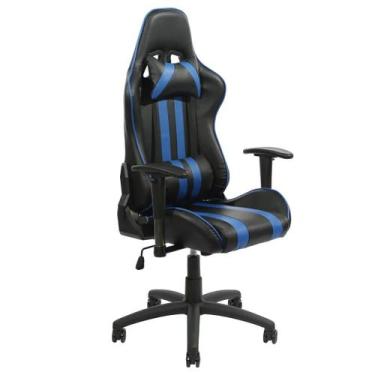Imagem de Cadeira Gamer Reclinável 180  Ergonômica Racing Preto e Azul - Multiwo