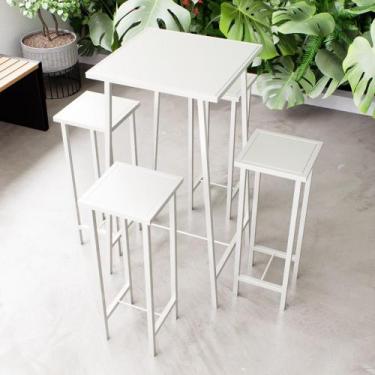 Imagem de Conjunto Mesa Alta Bar Bistrô Branca 4 Bancos Botequim Industrial Whit