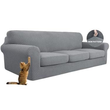 Imagem de Capa de sofá YEMYHOM quadriculada para sofá de 3 almofadas cinza claro