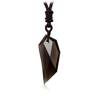 Imagem de MENGLINA Colar Com Pedra Natural De Hexagrama Obsidiana Negra, Amuleto Dente Lobo Gelo Translúcido, Pingente Amor Da Sorte Para Casais, Homens E Mulheres