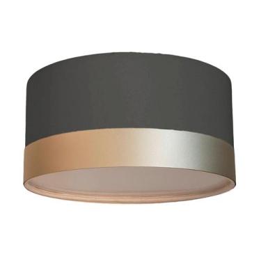 Imagem de Plafon Com Cúpula Em Tecido Detalhe Cor Bronze 30x15cm Preto - Tom Luz