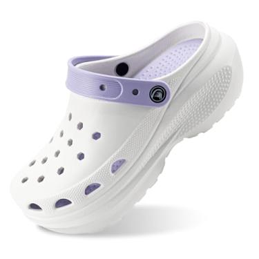 Imagem de PIMIO Tamanco feminino com plataforma, antiderrapante, para jardim, com suporte de arco, palmilha acolchoada removível, sandália confortável para praia, uso ao ar livre, chinelos femininos, Lavanda