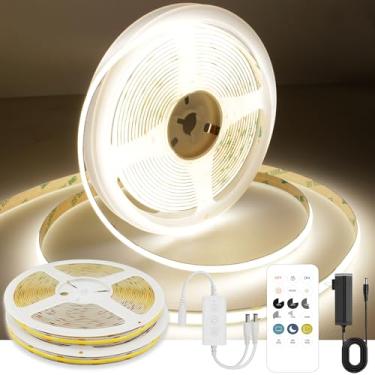 Imagem de AXMOTUT Fita de LED COB de 20 metros, branco natural, tiras de LED de alto brilho com 320 LEDs, controle remoto RF e fonte de alimentação UL, luzes de LED reguláveis de 4000 K para quarto, cozinha