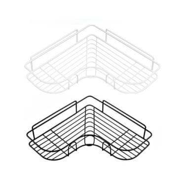 Imagem de Kit 2 Prateleiras de Canto para Banheiro, Organizador Adesivo sem Furos, Suporte para Shampoo e Sabonete, Preto e Branco