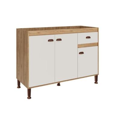 Imagem de Balcão de Pia Torino 3 Portas e 1 Gaveta MB1030 Movelbento, Mel/Off Wh