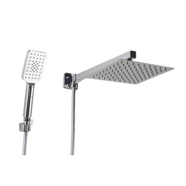 Imagem de Ducha Chuveiro Inox 20x20 cm com Desviador e Chuveirinho de Mão em ABS