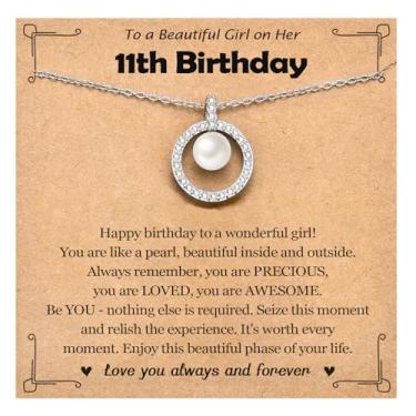 Imagem de EPIRORA Presentes de aniversário para meninas, 7º/8º/9º/10º/11º/12º/13º/14º/15º/16º/18º Bady Jewelery apresenta ideias para filha, neta, irmã sobrinha, amigas, 41 + 5 cm colar de pérolas ajustável