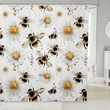 Imagem de jejeloiu Cortinas de chuveiro com estampa floral botânica, linda abelha, para crianças, mulheres, homens, acessórios de banheiro margaridas, tecido de poliéster impermeável para barracas de banheiras