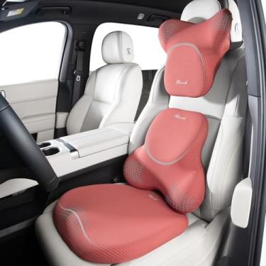 Imagem de FLORICH Almofada de assento de carro e almofada de suporte lombar para cadeira de escritório, travesseiro de encosto de cabeça, espuma viscoelástica ergonômica, suporte para as costas para alívio de