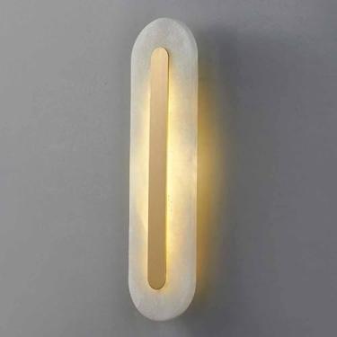 Imagem de Arandelas De Mármore Iluminação De Parede Moderna Luz De Parede Linear De Mármore Interior Latão Ouro Corredor Arandelas Luminárias Escurecimento Led Lâmpada D, Oval, 50CM-1 Pack