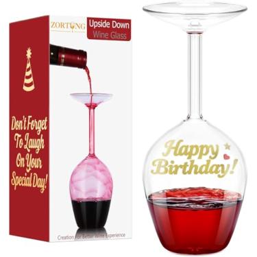 Imagem de ZORTUNG Taça de vinho de cabeça para baixo, edição de aniversário, exclusiva, fofa, extravagante e engraçada, taças de vinho de haste longa vermelhas e brancas, presente de vinho divertido e legal