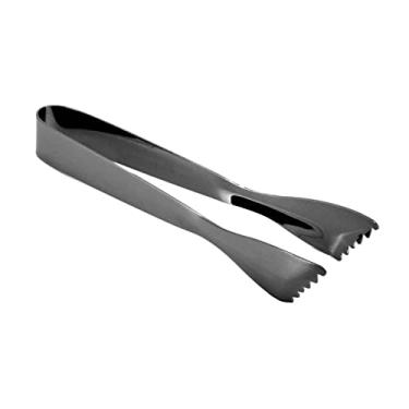 Imagem de aqxreight Pinça de Gelo de Aço Inoxidável para Barra de Cozinha Secure Grip Sugar Food Tweezers Tool Multifury Fool (Preto banhado)