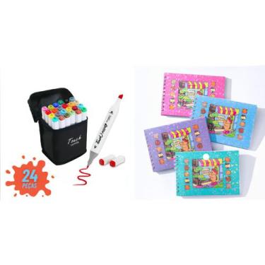 Imagem de  2 Livro  de Colorir infantil Azul+24 Canetas Cores PontaDupla id612 -