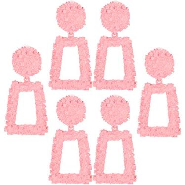 Imagem de 3 pares de brincos de liga, brincos ocos geométricos da moda, brincos all-match, joias da orelha do emaranhado da gota trapezoidal, presente de joias do brinco feminino