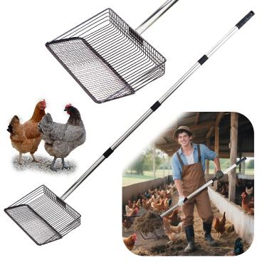 Imagem de Colher de cocô de galinha - limpador de galinheiro com cabo longo de 137 cm, colher de lixo de metal de 25 cm de largura para aves, coelhos e gaiolas de animais de estimação