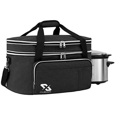 Imagem de Golkcurx Double Layer Slow Cooker Bag for 6-8 Quart Oval CrockPot and Hamilton Beach Models, with Padded Adjustable Strap, Top Zip Compartment, and Front Pocket for Utensils(Bag Only)