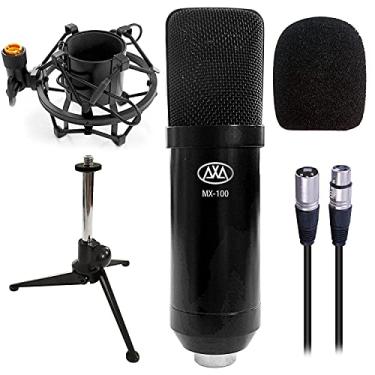 Imagem de Microfone condensador XLR cardioide AxcessAbles – Microfone de gravação e podcast, compatível com Scarlett, Behringer PreSonus Studio, interfaces de áudio, mixers de áudio Phantom (MX-100)