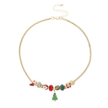 Imagem de Madison Tyler Colar de Natal para mulheres | Colar de corrente de cobra ajustável de Natal banhado a ouro e prata | Luvas de homem de gengibre, meias de menta e bengala, amuleto de pérola, Zinco