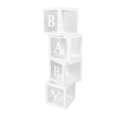 Imagem de Zhjvihx Blocos de Balão, Caixa de Decoração de Proposta Design Transparente 4pcs Multifuncionais Com Adesivo para chá de bebê (Branco)