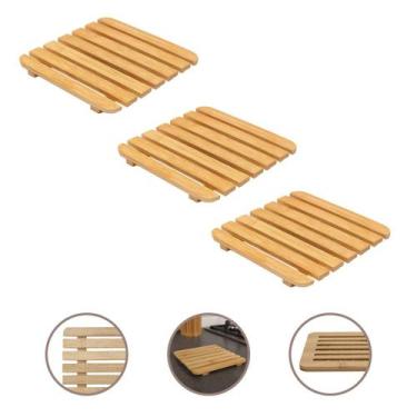 Imagem de Conjunto 3 Descansos Panela Quadrados 17cm Bambu Ecológico Premium - M