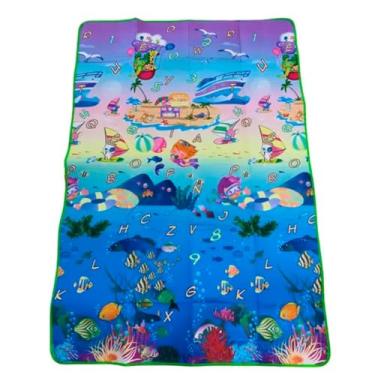 Imagem de Tapete Infantil Educativo Térmico, Alfabeto e Animais, 118 x 117 cm, Tatame para Bebês com Atividades (azul)